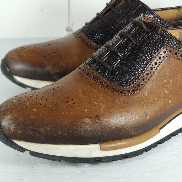 Franco Cuadra Men's 28,5 US10 Brown Distressed Leather Lace Up Trainer Sneakers - Picture 12 of 16